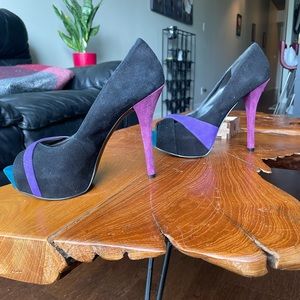 Guess Suede Heels (Black and purple)